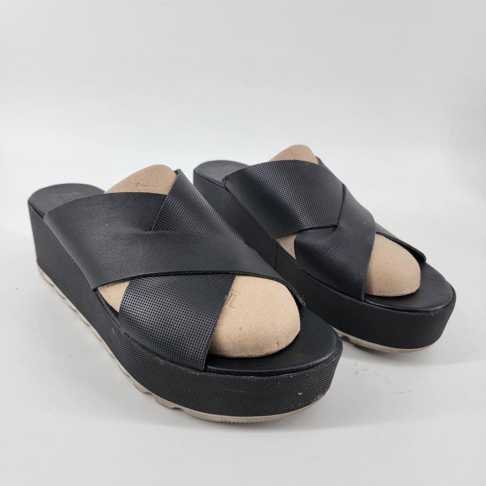 Sorel Cameron Flatform Mule Womens 11 Black Leather Crisscross